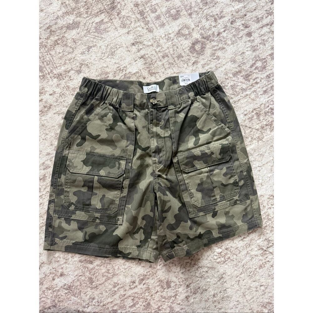 NWT Croft & Barrow Men's Camouflage The Side Elastic Cargo Shorts Olive Size 32